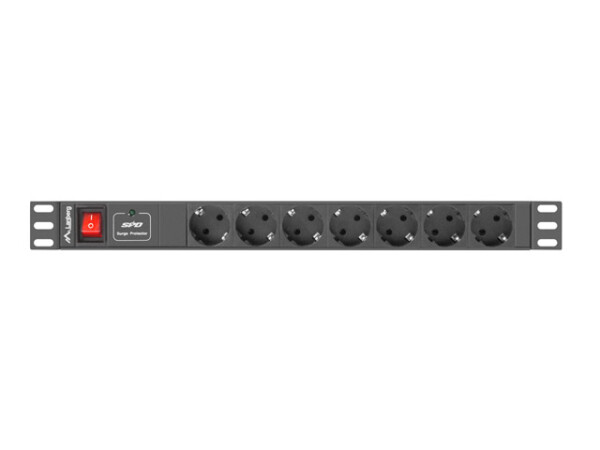 Lanberg PDU-07F-0200-IEC-BK - 1U - Horizontal - Schwarz - 7 AC-Ausgänge - Typ F - C14-Koppler
