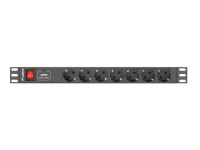 Lanberg PDU-07F-0200-IEC-BK - 1U - Horizontal - Schwarz - 7 AC-Ausgänge - Typ F - C14-Koppler