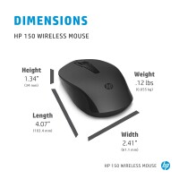 HP 150 Wireless-Maus - Beidhändig - Optisch - RF Wireless - 1600 DPI - Schwarz