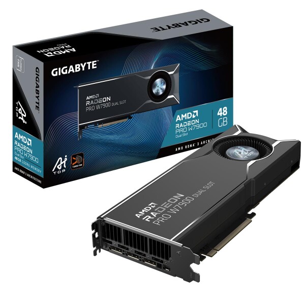 Gigabyte Radeon PRO W7900 Dual Slot AI TOP 48G Grafikkarte - 48GB GDDR6, 384bit, PCI-E 4.0, 3 x DisplayPort 2.1, W7900 AI TOP 48G, Radeon PRO W7900, 48 GB, GDDR6, 384 Bit, 7680 x 4320 Pixel, PCI Express x16 4.0