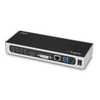 StarTech.com Dual Monitor USB 3.0 Docking Station - Notebook Dockingstation mit HDMI- und DVI/VGA Video - 6 Port USB 3.1 Gen 1 5Gbit/s Multimedia-Hub, GbE, Audio - USB-A - Windows und Mac, Kabelgebunden, USB 3.2 Gen 1 (3.1 Gen 1) Type-B, 3,5 mm, 10,100,10