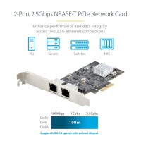 StarTech.com 2-Port 2.5 Gbit PCIe Netzwerkkarte - Intel I225-V - Dual-Port Computer LAN Karte - Multi-Gigabit NIC - PCI Express Server Netzwerkkarte - 2.5G Ethernet Adapter - Eingebaut - Kabelgebunden - PCI Express - Ethernet - 2500 Mbit/s - Schwarz