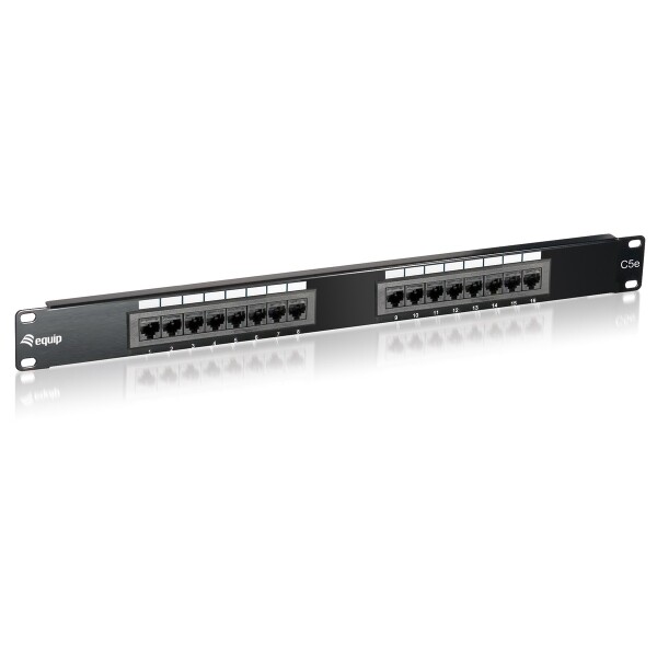 Equip 16-Port Cat.5e Ungeschirmtes Patch Panel - Black - RJ-45 - Gold - Cat5e - Schwarz - Rackeinbau - 1U