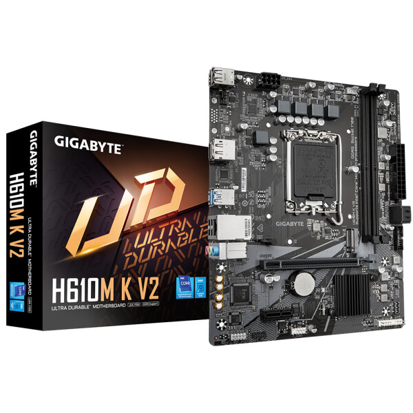 Gigabyte H610M K V2 Mainboard – Intel Core 14. Generation CPUs, bis zu 5600 MHz DDR5, 1xPCIe 3.0 M.2, 1GbE LAN, USB 3.2 Gen 1, Intel, LGA 1700, Intel® Celeron®, Intel Core i3 12th Gen, Intel Core i3 13th Gen, Intel Core i3 14th Gen, Intel..., LGA 1700, DD