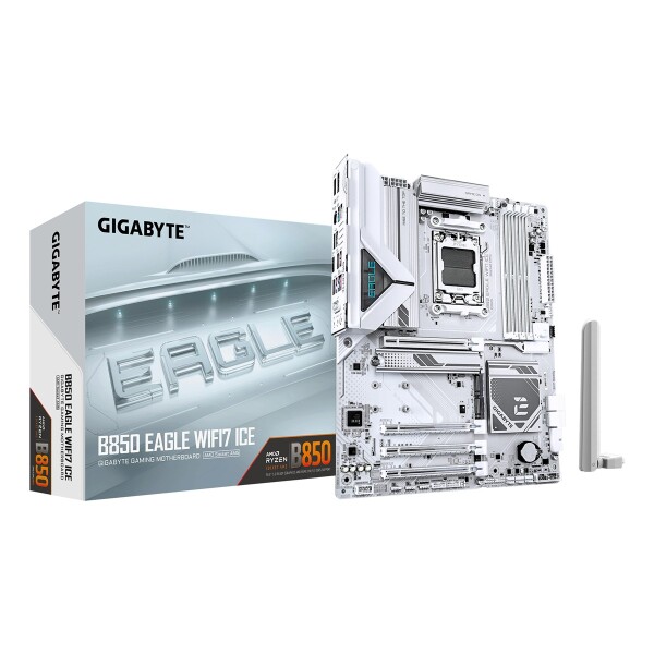 Gigabyte B850 EAGLE WIFI7 ICE Mainboard – AMD Ryzen 9000 Serie Prozessoren, digitales 8+2+2 Phasen VRM, bis zu 8200 MHz DDR5 (O.C.), 1x PCIe 5.0 + 2x PCIe 4.0 M.2, Wi-Fi 7, 2.5 GbE LAN, USB 3.2 Gen 2, AMD, Sockel AM5, AMD Ryzen 7000 Series, AMD Ryzen 8000