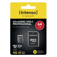 Intenso 3433490 - 64 GB - MicroSDXC - Klasse 10 - UHS-I - 100 MB/s - 45 MB/s