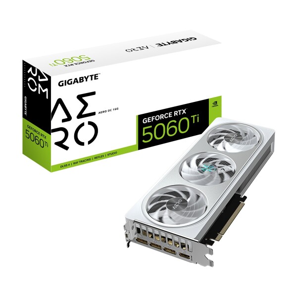 Gigabyte GeForce RTX 5060 Ti AERO OC 16G Grafikkarte – 16 GB GDDR7, 128 Bit, PCI-E 5.0, 2647MHz Kernfrequenz, 3 x DisplayPort, 1 x HDMI, GV-N506TAERO OC-16GD, GeForce RTX 5060 Ti, 16 GB, GDDR7, 128 Bit, 7680 x 4320 Pixel, PCI Express x16 5.0