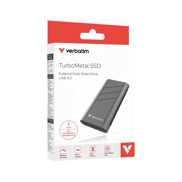 Verbatim TurboMetal SSD USB4 1TB, 1 TB, USB Typ-C, USB4 Gen 2x2, 3700 MB/s, 40 Gbit/s, Silber