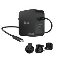 j5create 102-Watt-GaN-PD-USB-C-Reiseladegerät mit 2 Anschlüssen - einschließlich austauschbaren Netzsteckern - Drinnen - AC - USB - 1,8 m - Schwarz