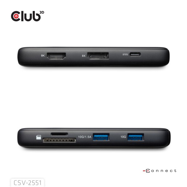 Club 3D Dockingstation - 8 in 1 Hub USB C auf HDMI 2.0+ DisplayPort 1.4 8K30Hz PD
