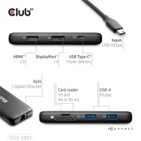 Club 3D Dockingstation - 8 in 1 Hub USB C auf HDMI 2.0+ DisplayPort 1.4 8K30Hz PD