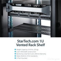 StarTech.com 1HE Regalboden für Racks - Universale Belüftete Freitragende Fachboden für 19" Netzwerkschränke und Racks - Tragkraft 20kg - Schwerlastregal aus Stahl - 10" Tief - Schwarz - Regalboden - Schwarz - Stahl - 20 kg - 1U - 482,6 mm