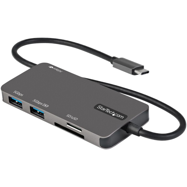 StarTech.com USB-C-Multiport-Adapter - USB-C auf 4K HDMI, 100W Power-Delivery-Pass-Through, SD/MicroSD-Steckplatz, 3 Port USB 3.0 Hub - USB-C Mini-Dock - 30 cm langes angeschlossenes Kabel, Kabelgebunden, 100 W, Grau, MMC, MicroSD (TransFlash), SD, 5 Gbit