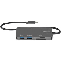 StarTech.com USB-C-Multiport-Adapter - USB-C auf 4K HDMI, 100W Power-Delivery-Pass-Through, SD/MicroSD-Steckplatz, 3 Port USB 3.0 Hub - USB-C Mini-Dock - 30 cm langes angeschlossenes Kabel, Kabelgebunden, 100 W, Grau, MMC, MicroSD (TransFlash), SD, 5 Gbit