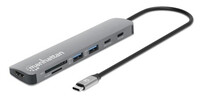 Manhattan USB-C PD auf HDMI 7-in-1 4K Dockingstation grau