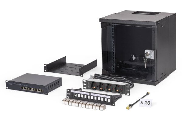 DIGITUS - DN-49101-SET - 10" Netzwerk-Set, 6HE Wandgehäuse und Zubehör, sw