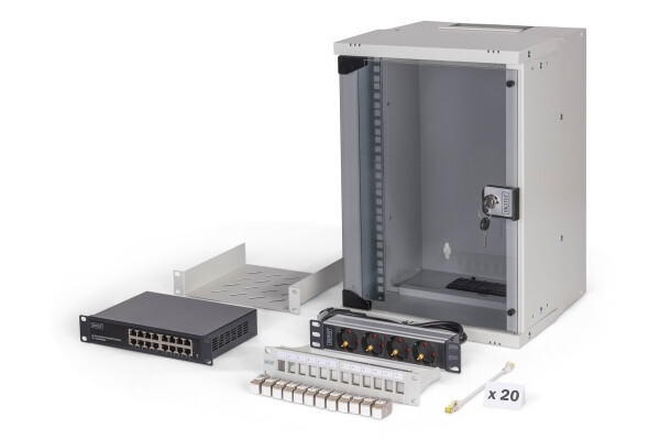 DIGITUS - DN-49102-SET - 10" Netzwerk-Set, 9HE Wandgehäuse und Zubehör, gr