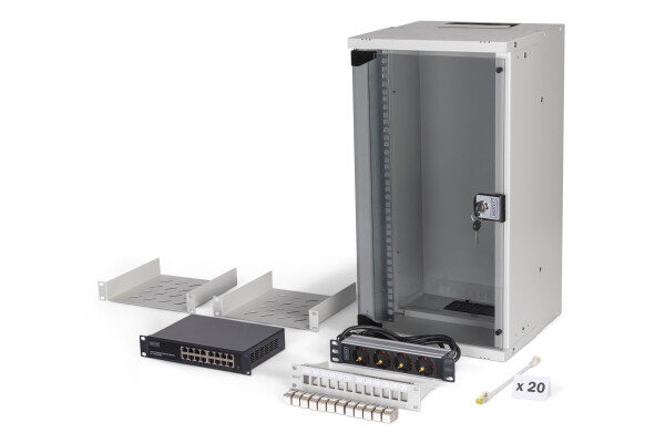 DIGITUS - DN-49104-SET - 10" Netzwerk-Set, 12HE Wandgehäuse und Zubehör, gr