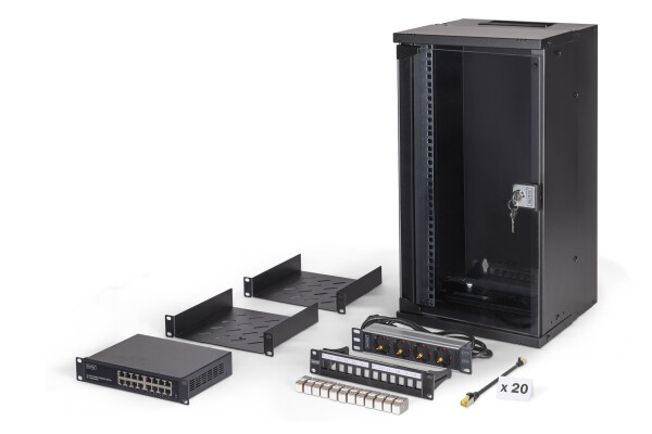 DIGITUS - DN-49105-SET - 10" Netzwerk-Set, 12HE Wandgehäuse und Zubehör, sw