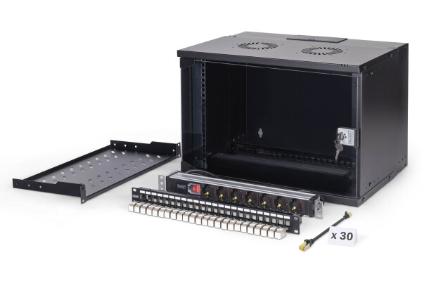 DIGITUS - DN-49203-SET - 19" Netzwerk-Set, 7HE Wandgehäuse und Zubehör, sw