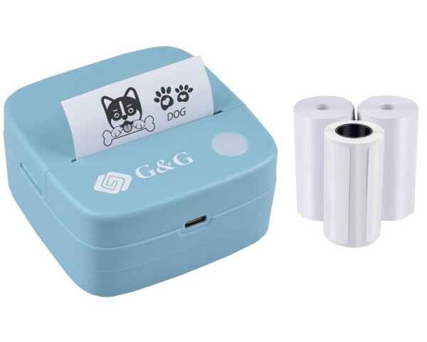 G&G | Ninestar Mini Thermodrucker GA-SD001BL hellblau - inkl. 4 Rollen - Drucker