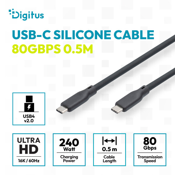 DIGITUS - AK-300350-010-S - USB Silikon Verbindungskabel, USB-C - USB-C