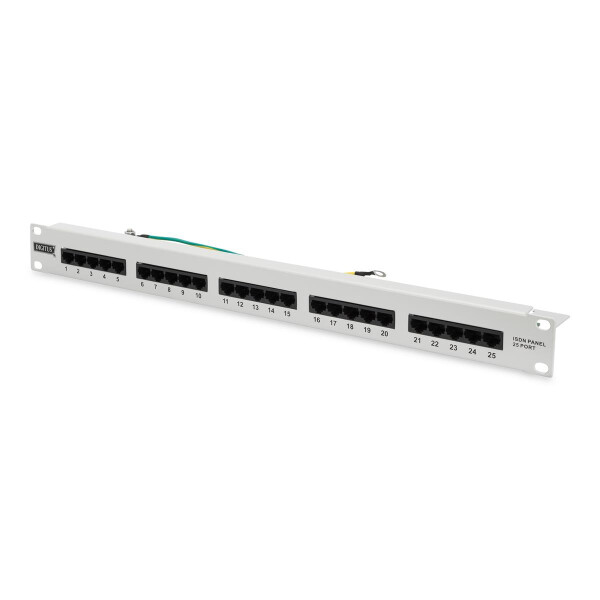 DIGITUS DN-91325-1 - CAT 3 ISDN Patch Panel, ungeschirmt, 25-Port RJ45, 8P4C, LSA, 1HE, Rack Mount, grau, 482x44x109