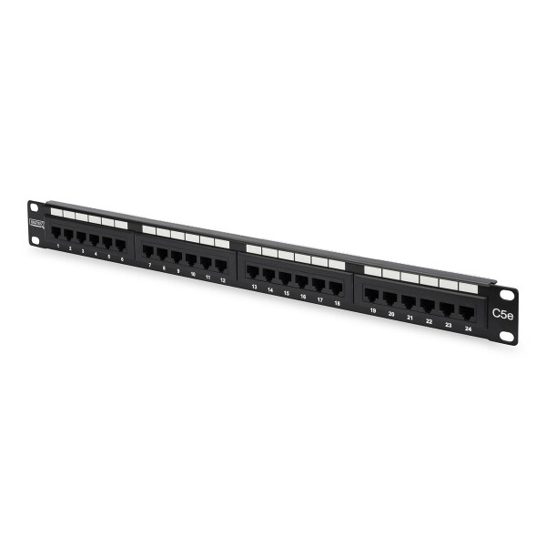 DIGITUS DN-91524U - DIGITUS CAT 5e Patch Panel, ungeschirmt, 24-Port RJ45, 8P8C, LSA, 1HE, Rack Mount, sw, 482x44x109