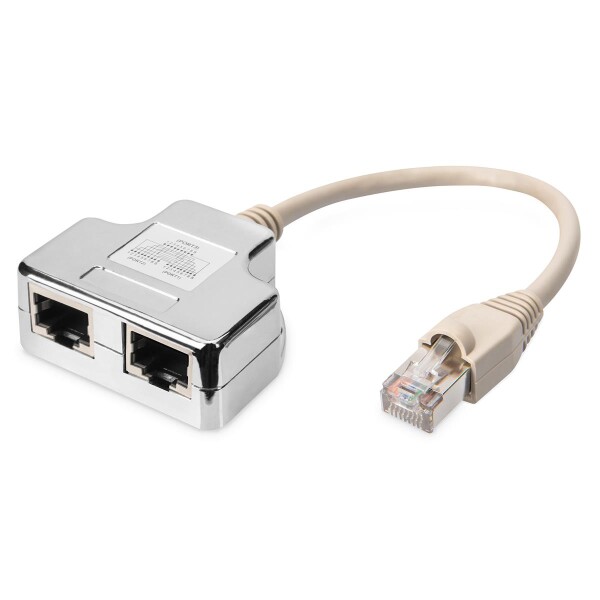 DIGITUS AT-AGCX2 - CAT 5e, 2x 1:1, Patchkabel-Adapter, geschirmt 2x RJ45-Buchse zu 1x RJ45-Stecker, Länge 0,19 m