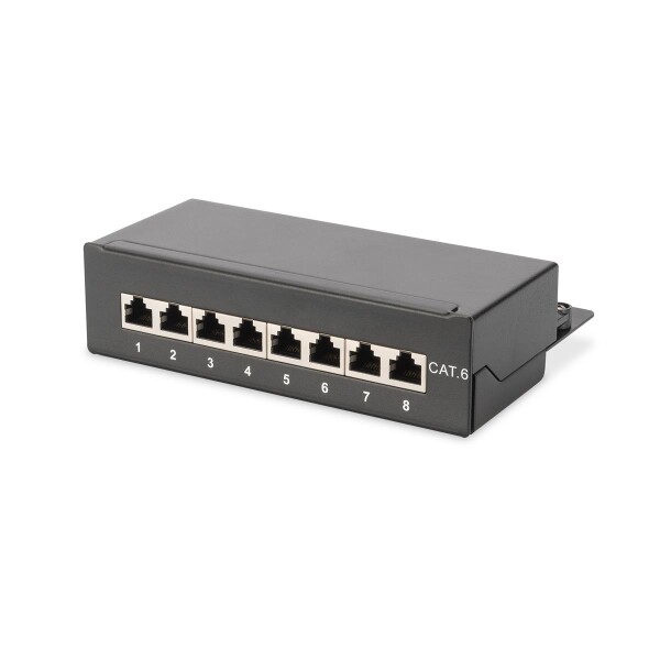 DIGITUS DN-91608SD - Desktop CAT 6 Patch Panel, geschirmt Klasse E, 8-Port RJ45, 8P8C, LSA, Schwarz RAL 9005