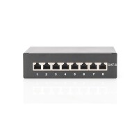 DIGITUS DN-91608SD - Desktop CAT 6 Patch Panel, geschirmt Klasse E, 8-Port RJ45, 8P8C, LSA, Schwarz RAL 9005